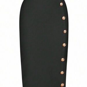 Elegant Black Button-Detail Skirt